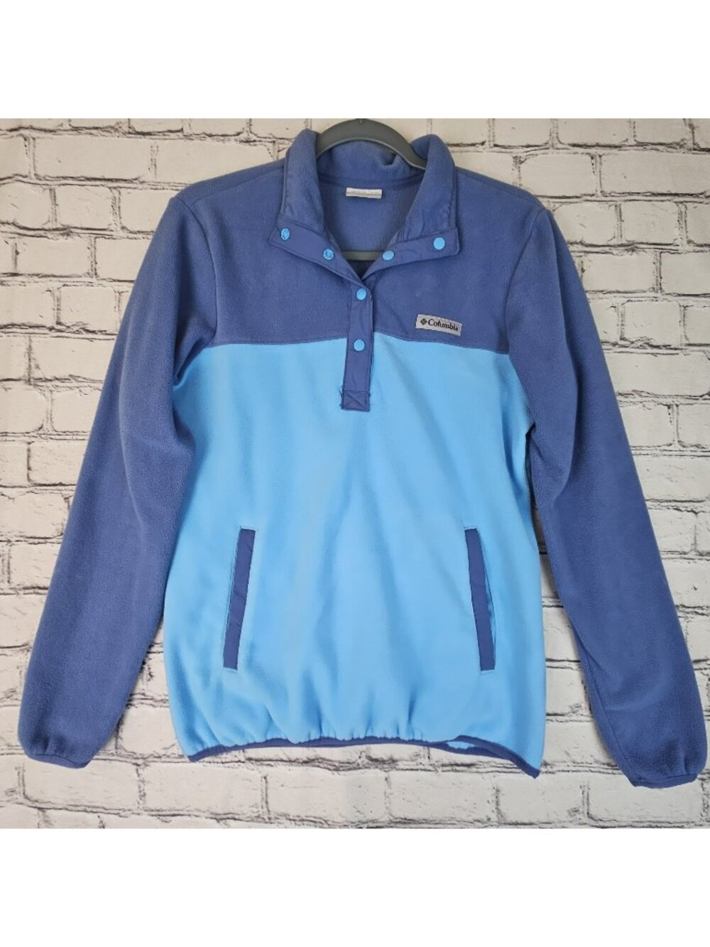 Columbia Three Lakes Sweater Fleece Pullover Snap Blue Colorblock Womens Small